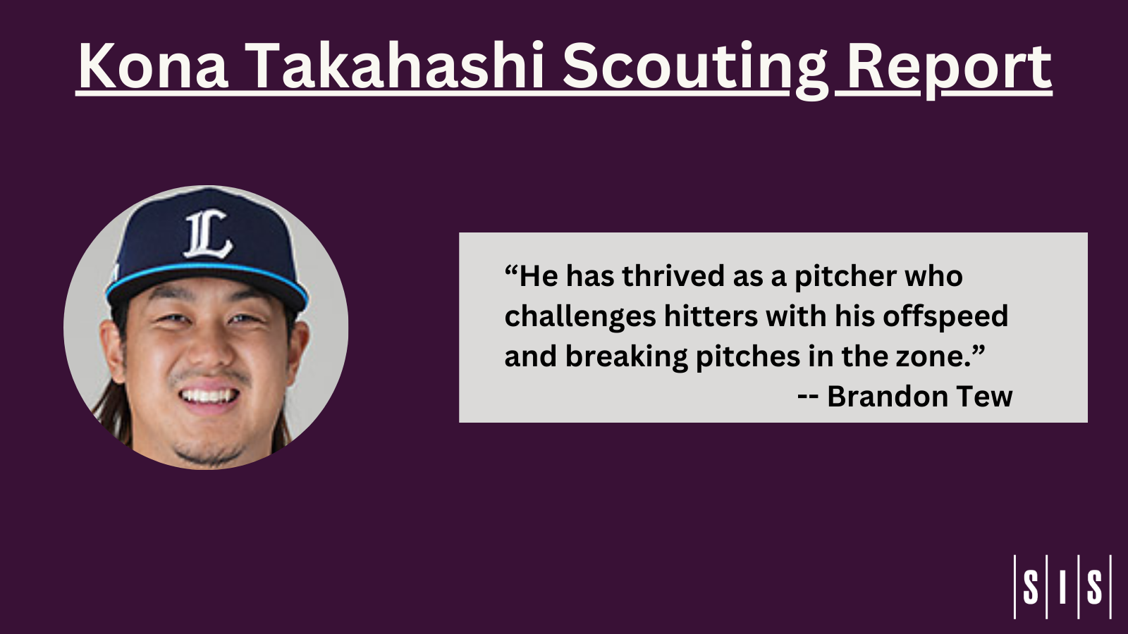 “He has thrived as a pitcher who challenges hitters with his offspeed and breaking pitches in the zone.” -- Brandon Tew on Kona Takahashi