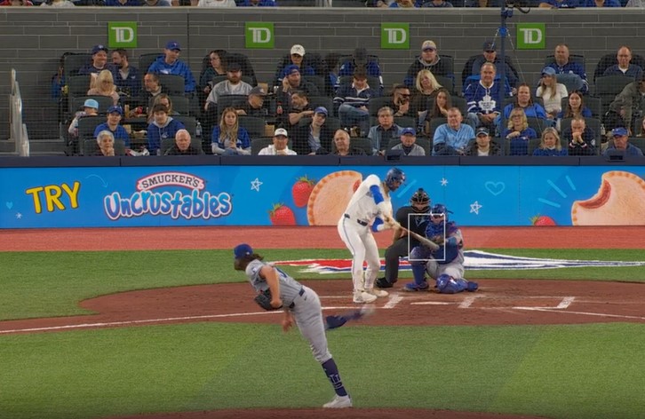 Cavan Biggio checks his swing and gets a catcher's interference call