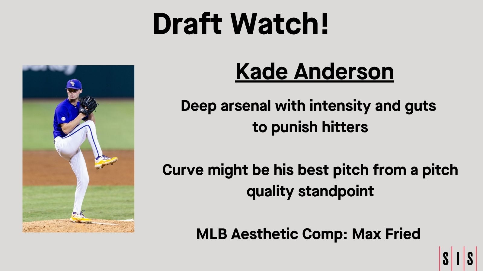 Deep arsenal with intensity and guts to punish hitters Curve might be his best pitch from a pitch quality standpoint MLB Aesthetic Comp: Max Fried