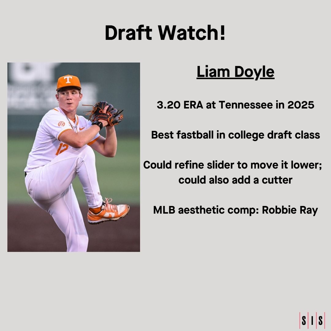 3.20 ERA at Tennessee in 2025 Best fastball in college draft class Could refine slider to move it lower; could also add a cutter MLB aesthetic comp: Robbie Ray