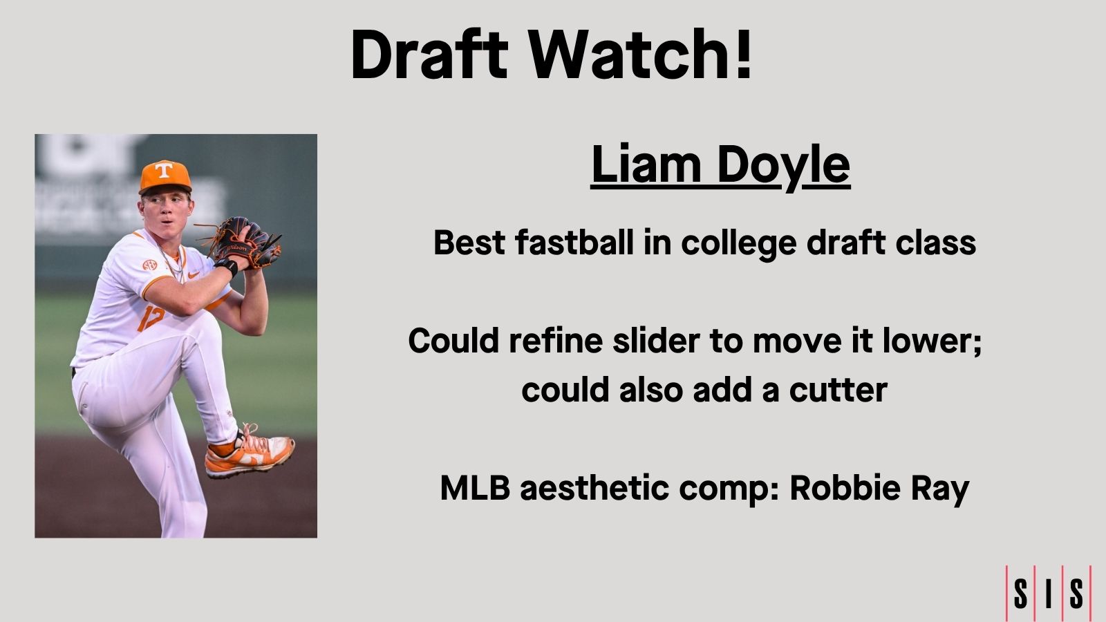 3.20 ERA at Tennessee in 2025 Best fastball in college draft class Could refine slider to move it lower; could also add a cutter MLB aesthetic comp: Robbie Ray